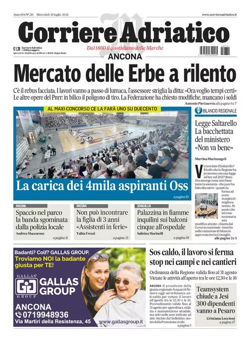 Prima-pagina-corriere adriatico-edizione-di-oggi-31-07-2024